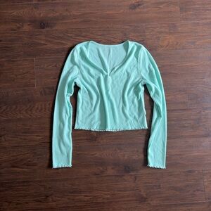 American Eagle Outfitters Mint Green V-Neck Long Sleeve Crop Top